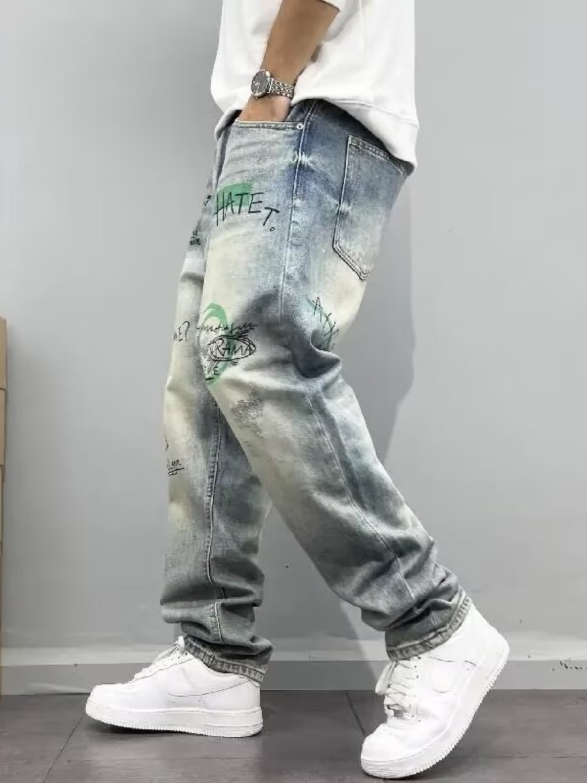 Streetwear Brand Denim - 레트로 아메리칸 스트리트웨어 남성 루즈핏 스트레이트
