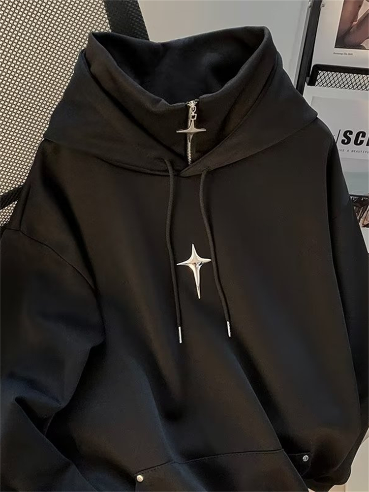 Streetwear Brand Hoodies - 가을 겨울 하이넥 후드티 남성 캐주얼