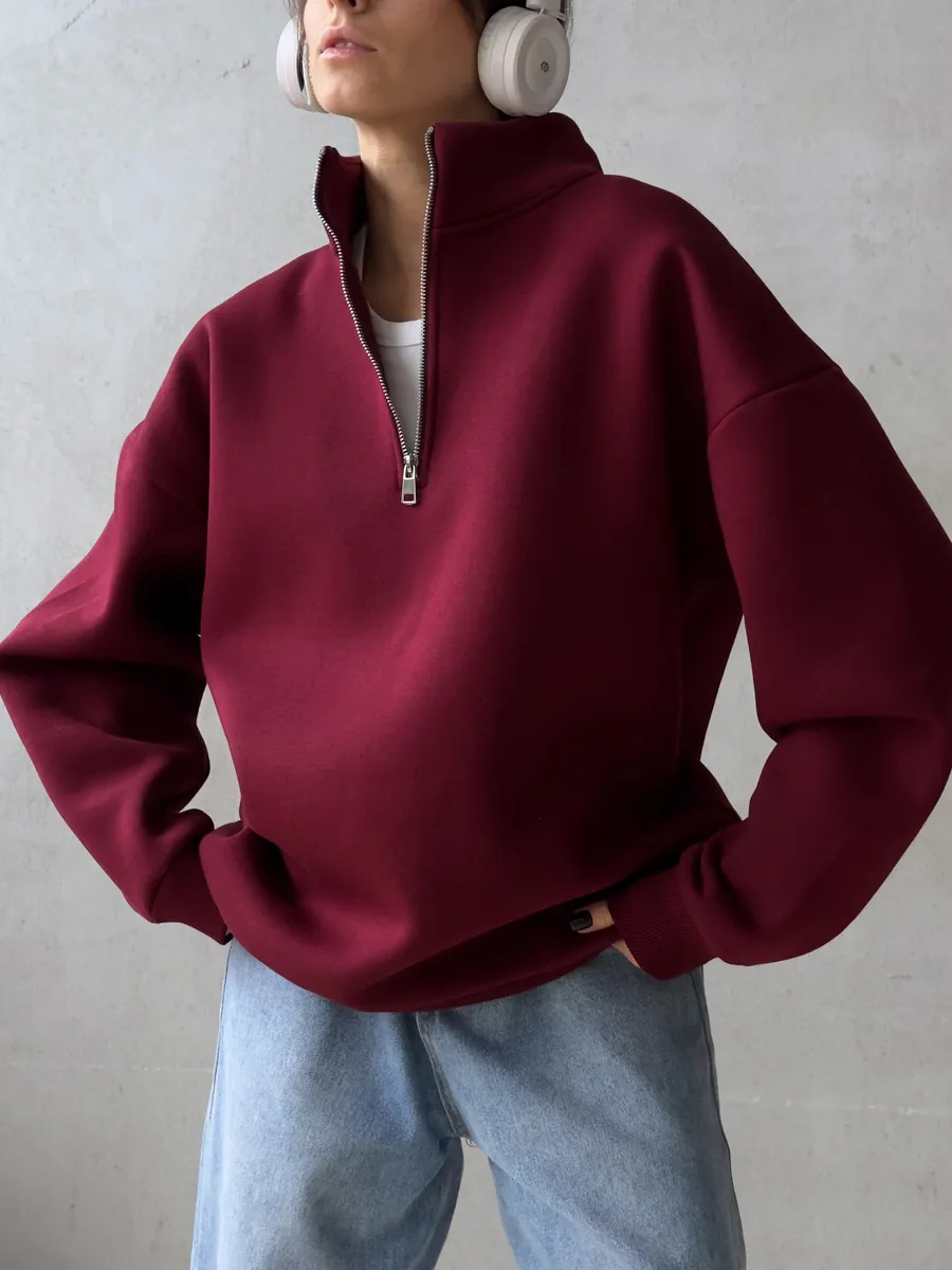Streetwear Brand Hoodies - 아메리칸 레트로 하프 지퍼 알파벳 패치