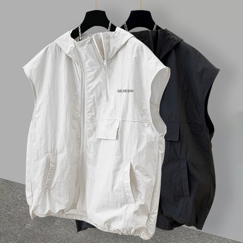 Streetwear Brand Hoodies - 아이스 실크 지퍼 후드 베스트 남성