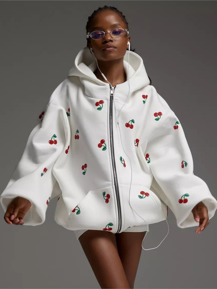 Streetwear Brand Hoodies - 여성 체리 프린트 스웨트셔츠 자켓 2025