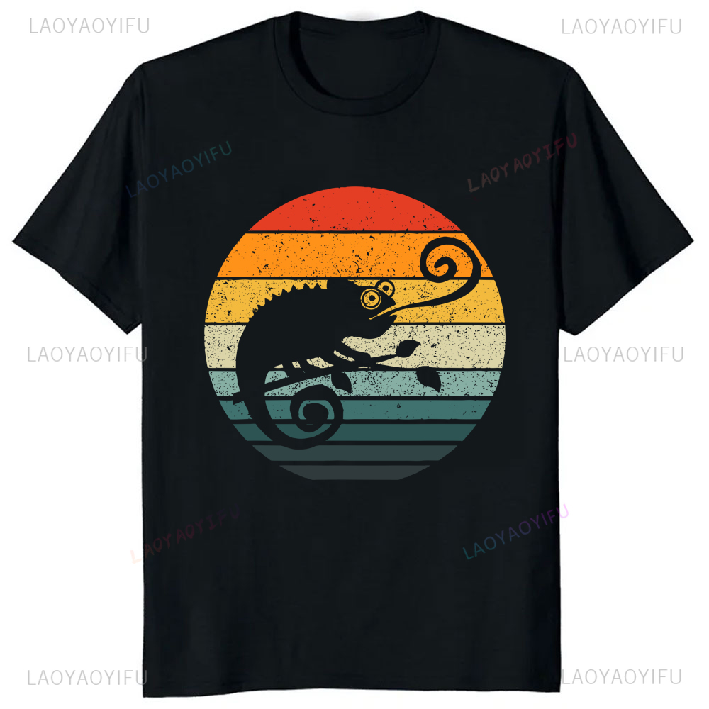 Streetwear Brand T Shirt - 재미있는 만화 그림자 그래픽 핀티드 카멜레온