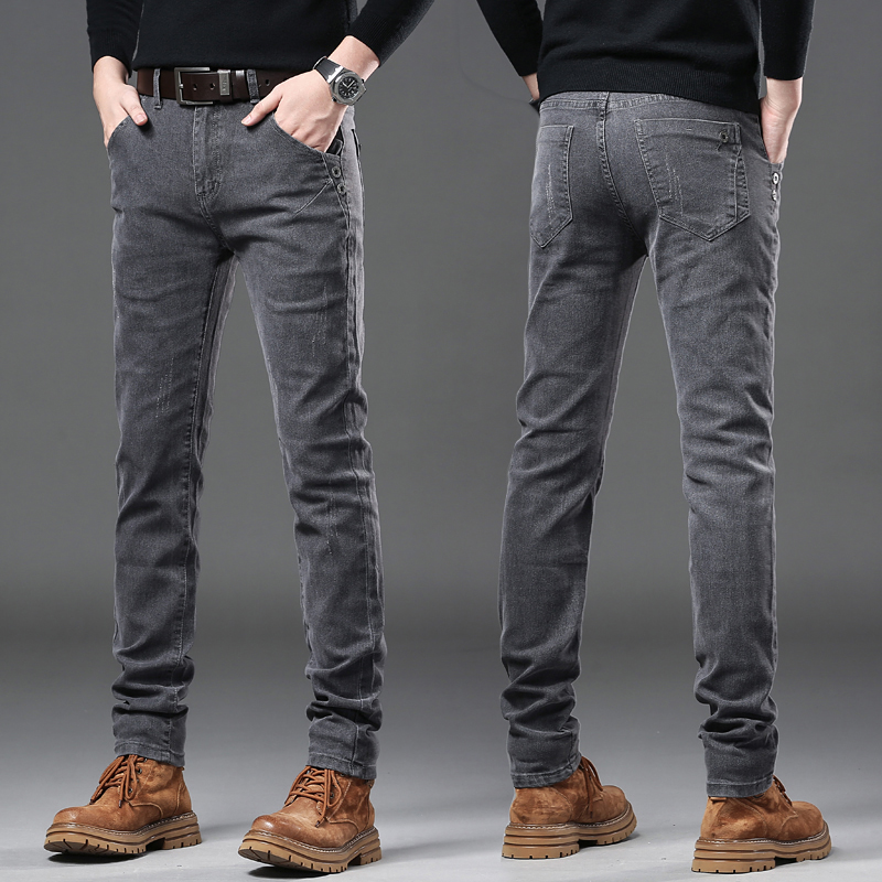 Streetwear Brand Denim - 퓨어 그레이 한국 슬림 청바지, 신축성