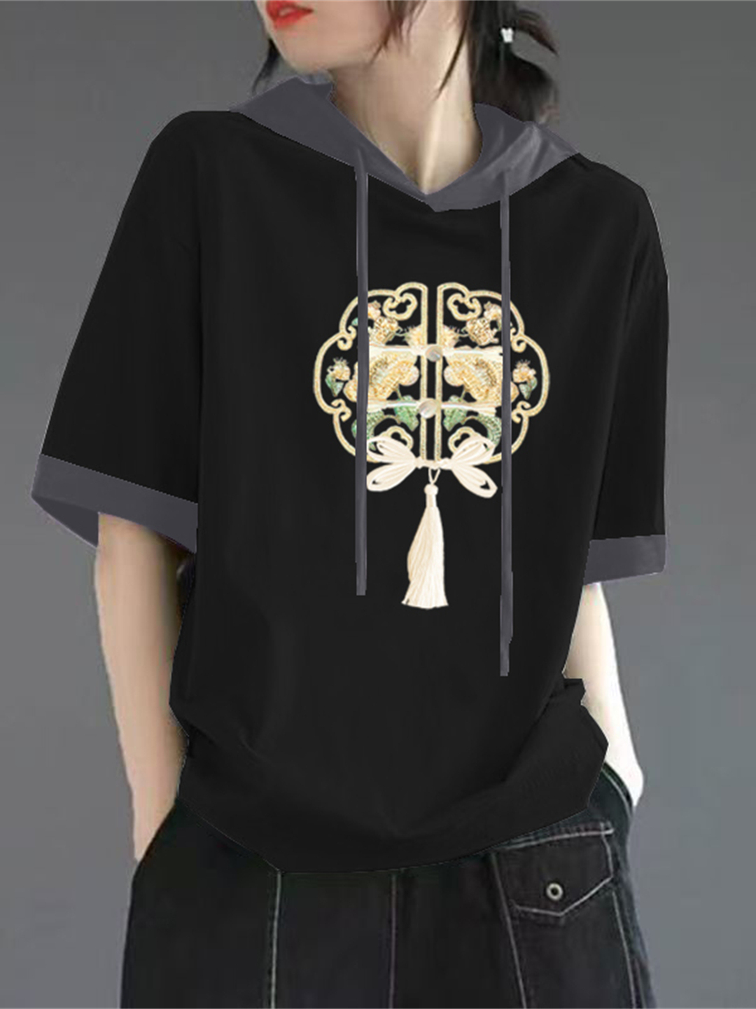 레드 퓨어 코튼 반팔 티셔츠 여성 여름 신상 중국풍 후 - Streetwear Brand Hoodies 리뷰 및 가격