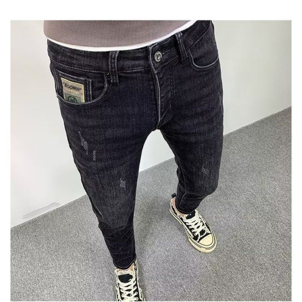 남성용 슬림핏 데님 청바지, 캐주얼 솔리드 블랙 슬림  - Streetwear Brand Denim 리뷰 및 가격