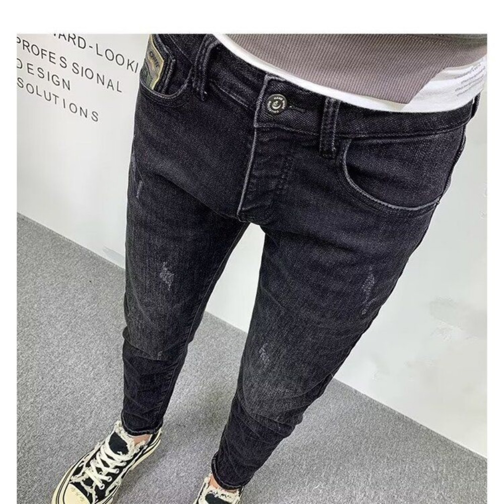 남성용 슬림핏 데님 청바지, 캐주얼 솔리드 블랙 슬림  - Streetwear Brand Denim 리뷰 및 가격