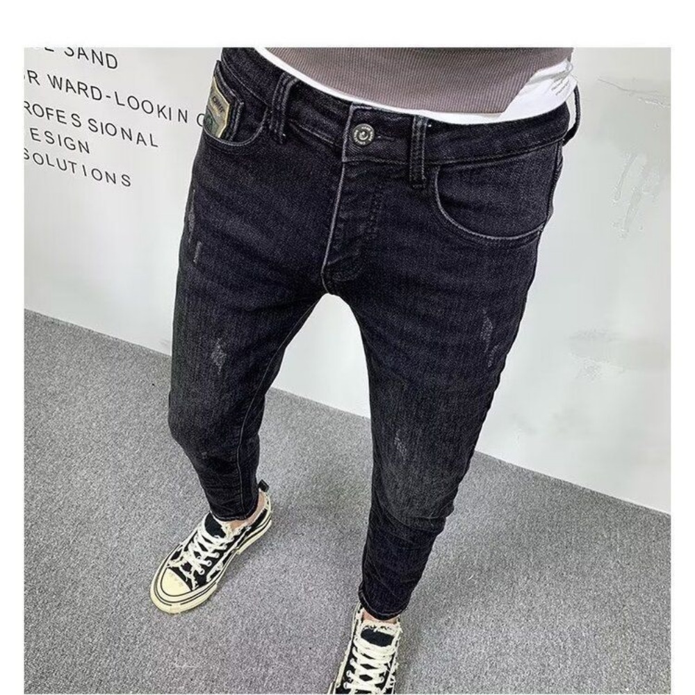 남성용 슬림핏 데님 청바지, 캐주얼 솔리드 블랙 슬림  - Streetwear Brand Denim 리뷰 및 가격