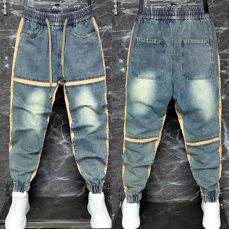 남성용 워싱 블루 데님 바지, 하렘 바지, 스플라이스  - Streetwear Brand Denim 리뷰 및 가격