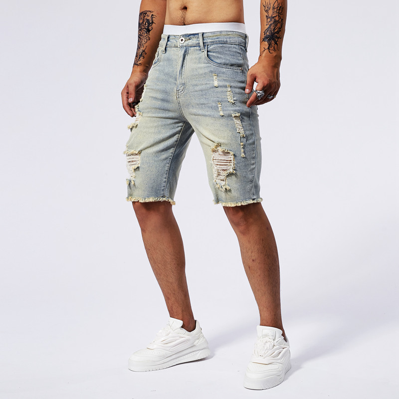 2025 여름 뉴 남성 찢어진 데님 반바지 패션 빈티지 - Streetwear Brand Denim 리뷰 및 가격