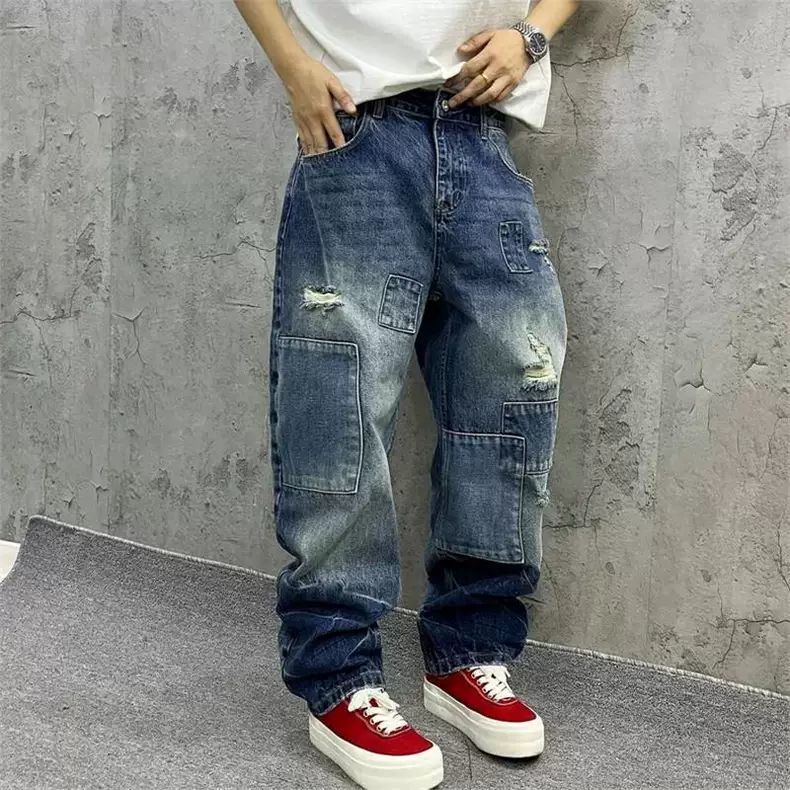 브랜드 스플라이싱 진 가을 패션 루즈 스트레이트 하렘  - Streetwear Brand Denim 리뷰 및 가격