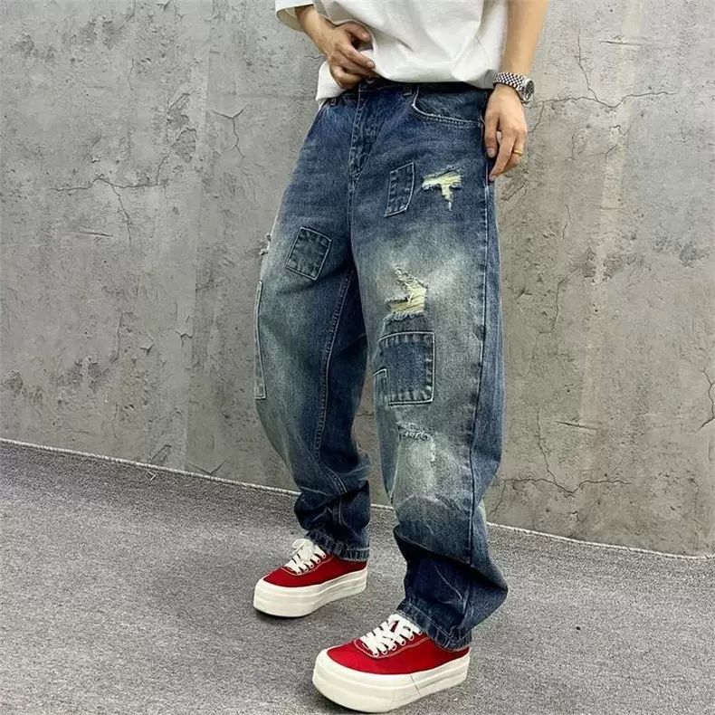 브랜드 스플라이싱 진 가을 패션 루즈 스트레이트 하렘  - Streetwear Brand Denim 리뷰 및 가격