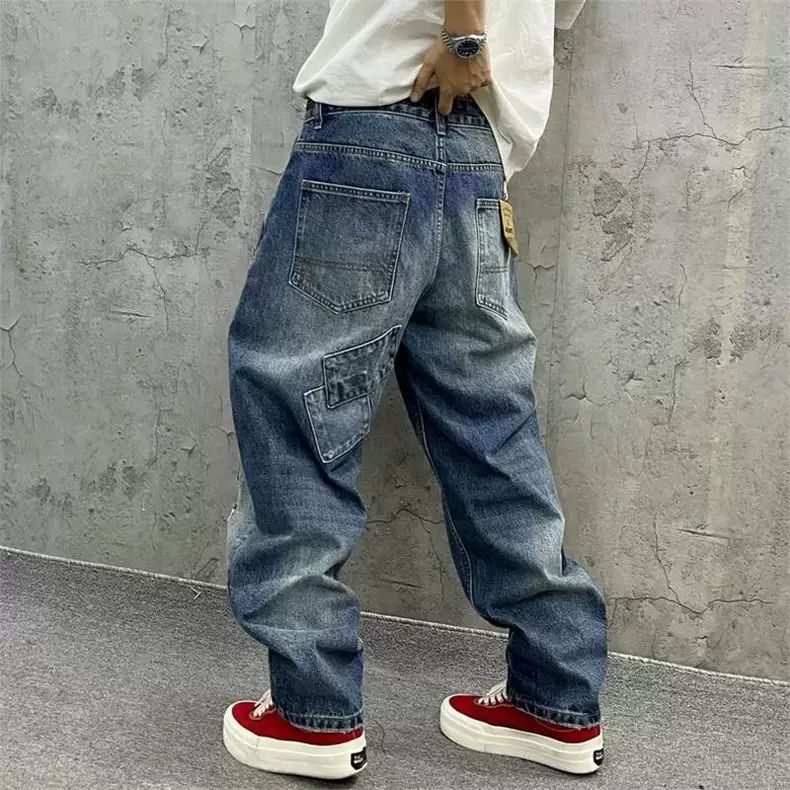 브랜드 스플라이싱 진 가을 패션 루즈 스트레이트 하렘  - Streetwear Brand Denim 리뷰 및 가격