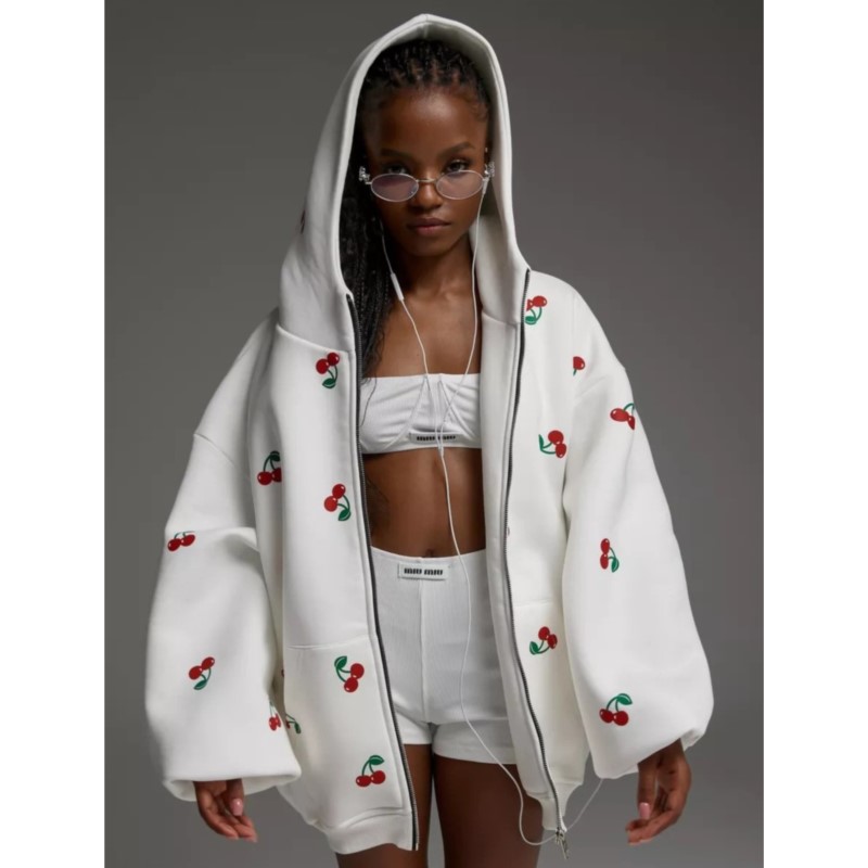 여성 체리 프린트 스웨트셔츠 자켓 2025 가을 스트릿 - Streetwear Brand Hoodies 리뷰 및 가격