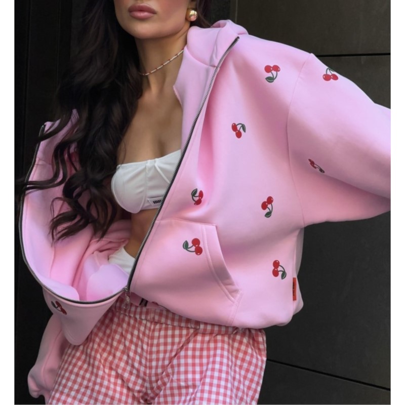 여성 체리 프린트 스웨트셔츠 자켓 2025 가을 스트릿 - Streetwear Brand Hoodies 리뷰 및 가격