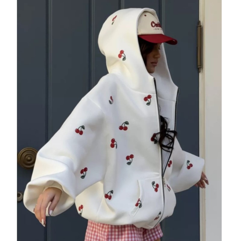 여성 체리 프린트 스웨트셔츠 자켓 2025 가을 스트릿 - Streetwear Brand Hoodies 리뷰 및 가격